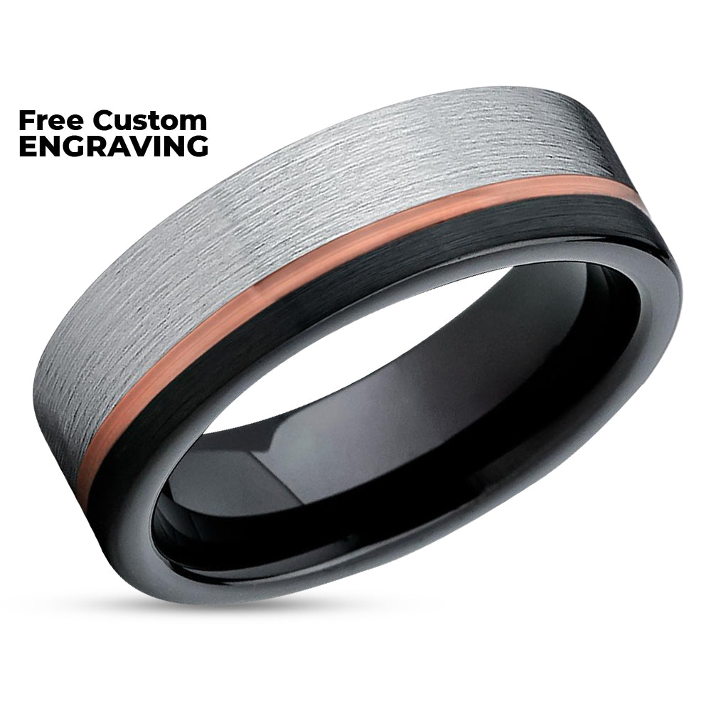 Black Tungsten Wedding Band - Rose Gold Tungsten - Black Tungsten Ring