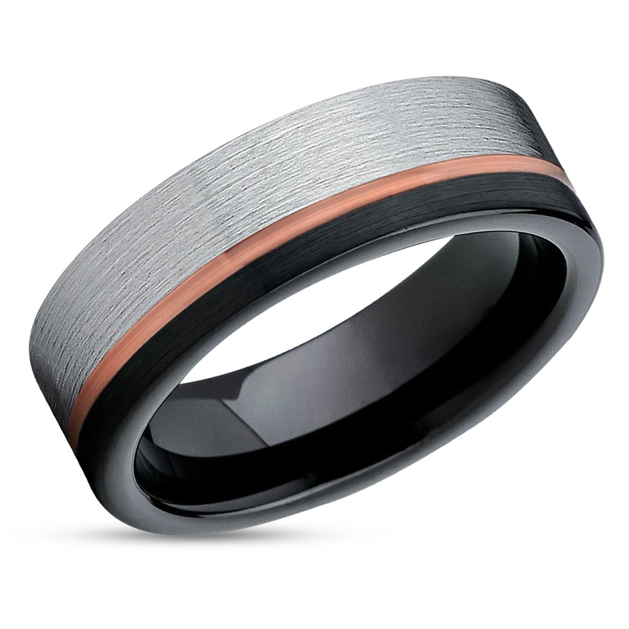 Black Tungsten Wedding Band - Rose Gold Tungsten - Black Tungsten Ring