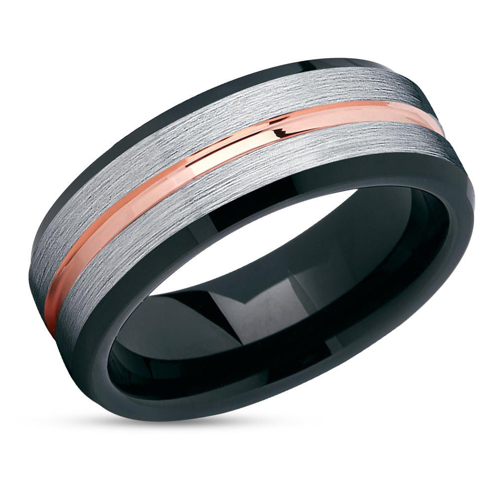 Black Tungsten Ring - Rose Gold Wedding Ring - Tungsten Wedding Band - Ring