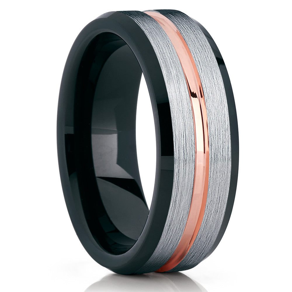 Black Tungsten Ring - Rose Gold Tungsten Ring - Rose Gold Tungsten - Clean Casting Jewelry