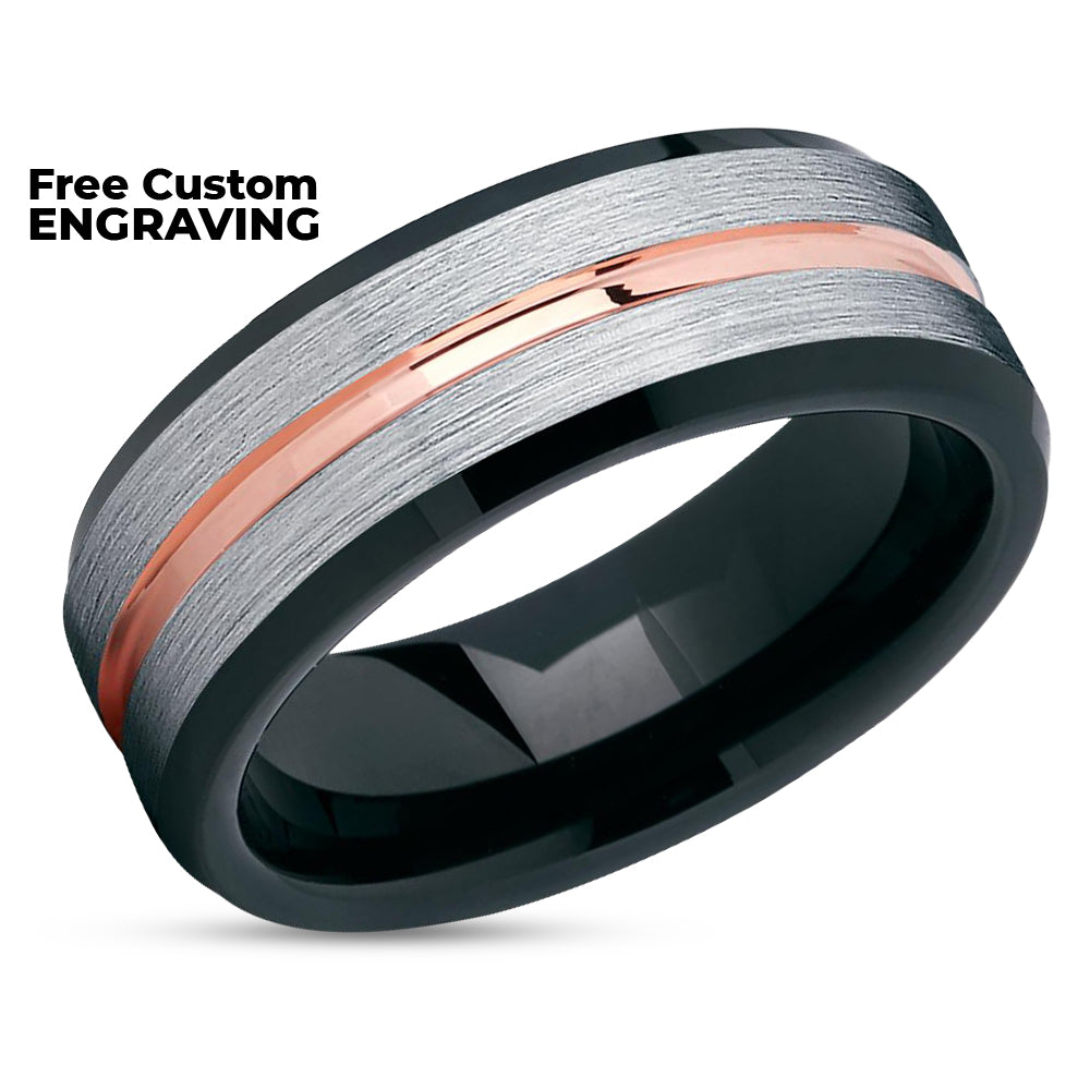 Black Tungsten Ring - Rose Gold Wedding Ring - Tungsten Wedding Band - Ring