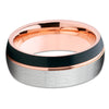 Rose Gold Tungsten Wedding Band - Black Tungsten - Rose Gold Ring - Brush - Clean Casting Jewelry