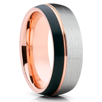 Rose Gold Tungsten Wedding Band - Black Tungsten - Rose Gold Ring - Brush - Clean Casting Jewelry