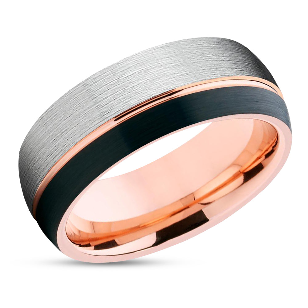 Rose Gold Wedding Band - Tungsten Ring - Black Tungsten Wedding Ring - Black Ring