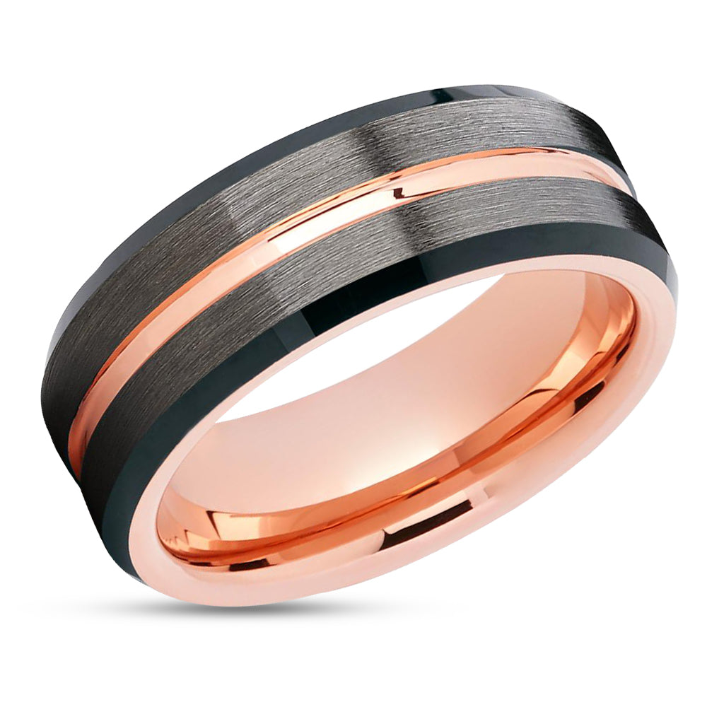 Rose Gold Tungsten - Black Tungsten - Gunmetal Wedding Ring - Rose Gold Wedding Band