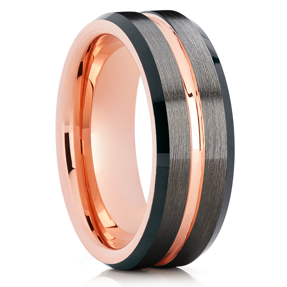 Rose Gold Tungsten - Black Tungsten - Rose Gold Tungsten Band - Clean Casting Jewelry