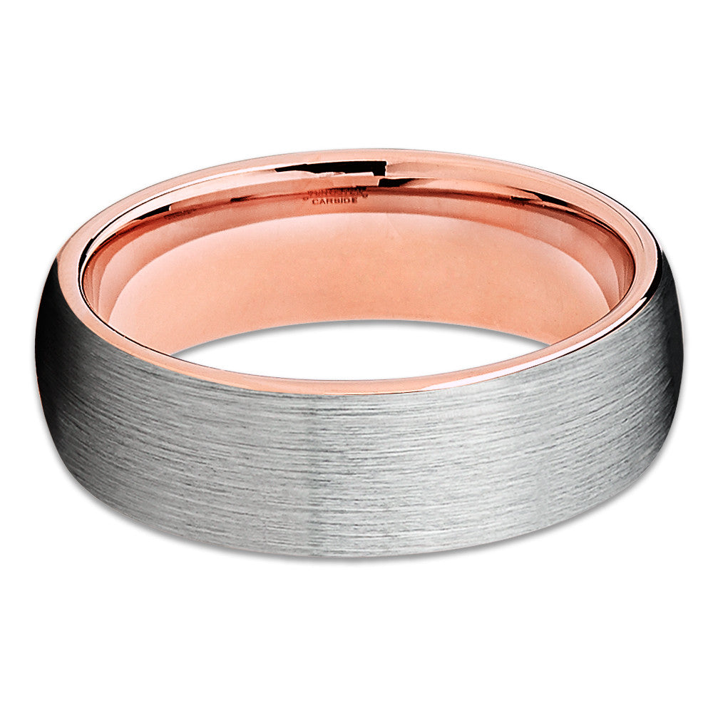 Rose Gold Tungsten Wedding Band - Silver Brush - Rose Gold Tungsten - Clean Casting Jewelry