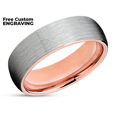 Rose Gold Wedding Ring - Tungsten Wedding Ring - Rose Gold Wedding Band - Silver