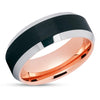 Black Wedding Ring - Rose Gold Tungsten Ring  - Tungsten Carbide Ring - Engagement