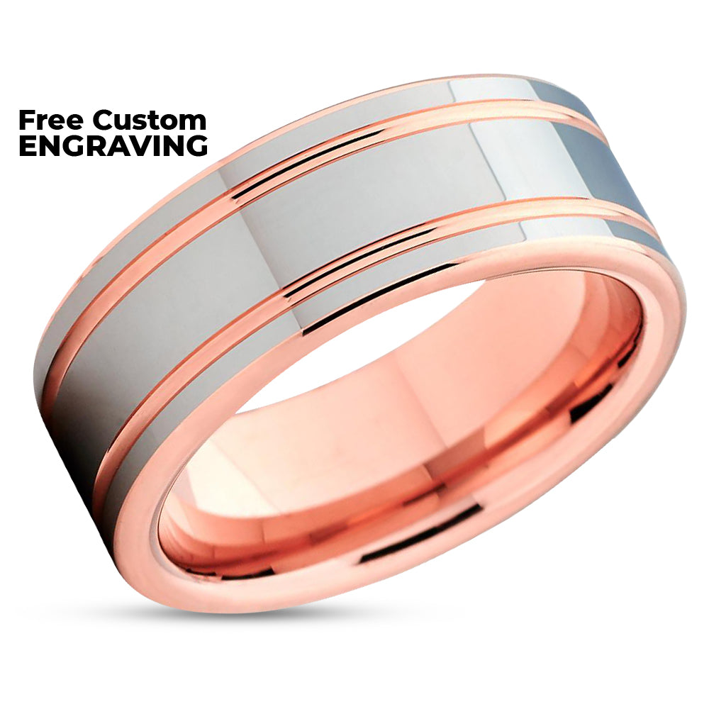 Rose Gold Tungsten - Men's Tungsten Wedding Band - Rose Gold Ring -  Rose Gold Wedding Ring