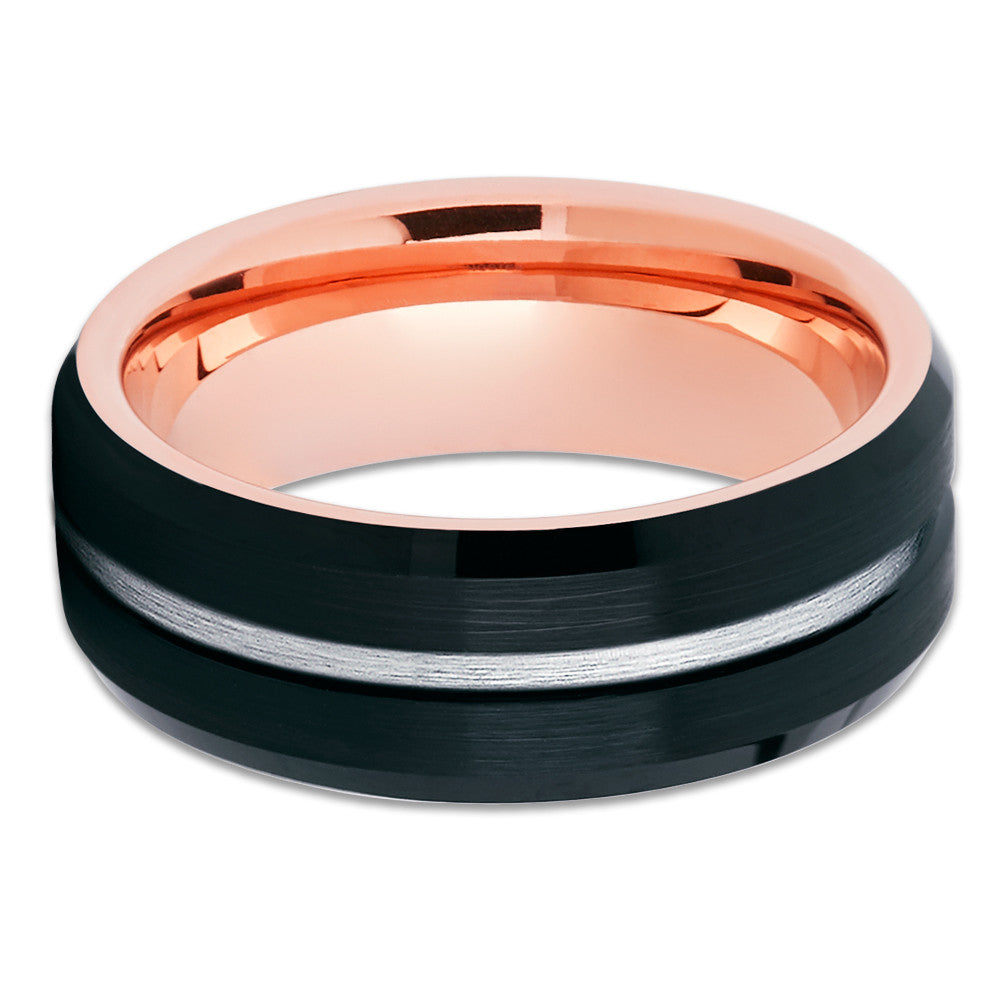 Rose Gold Tungsten Wedding Band - Black Tungsten - Rose Gold Tungsten Ring - Clean Casting Jewelry