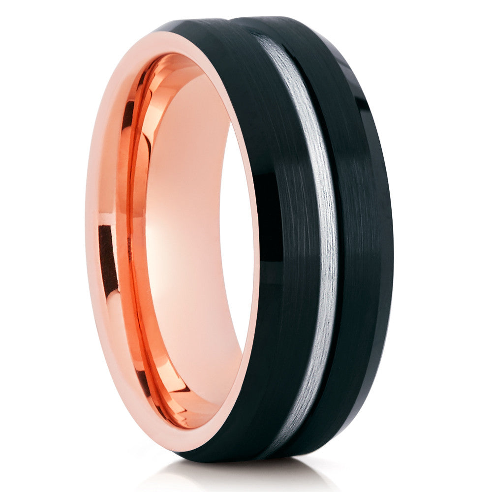 Rose Gold Tungsten Wedding Band - Black Tungsten - Rose Gold Tungsten Ring - Clean Casting Jewelry