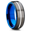 Blue Tungsten Wedding Band - Gunmetal Ring - Blue Tungsten Band  - 8mm - Clean Casting Jewelry