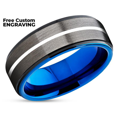 Blue Ring - Gunmetal Wedding Ring - Blue Tungsten Ring - Wedding Band - Black Ring