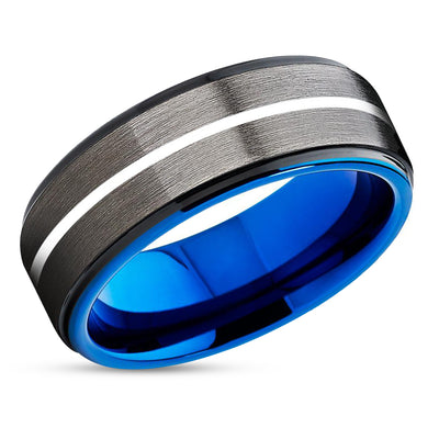 Blue Ring - Gunmetal Wedding Ring - Blue Tungsten Ring - Wedding Band - Black Ring