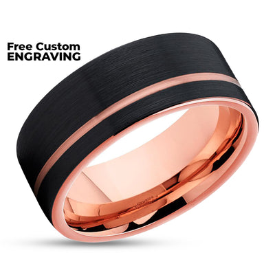 Rose Gold Tungsten Wedding Band - Men's Ring - Black Tungsten Ring -  Black Ring