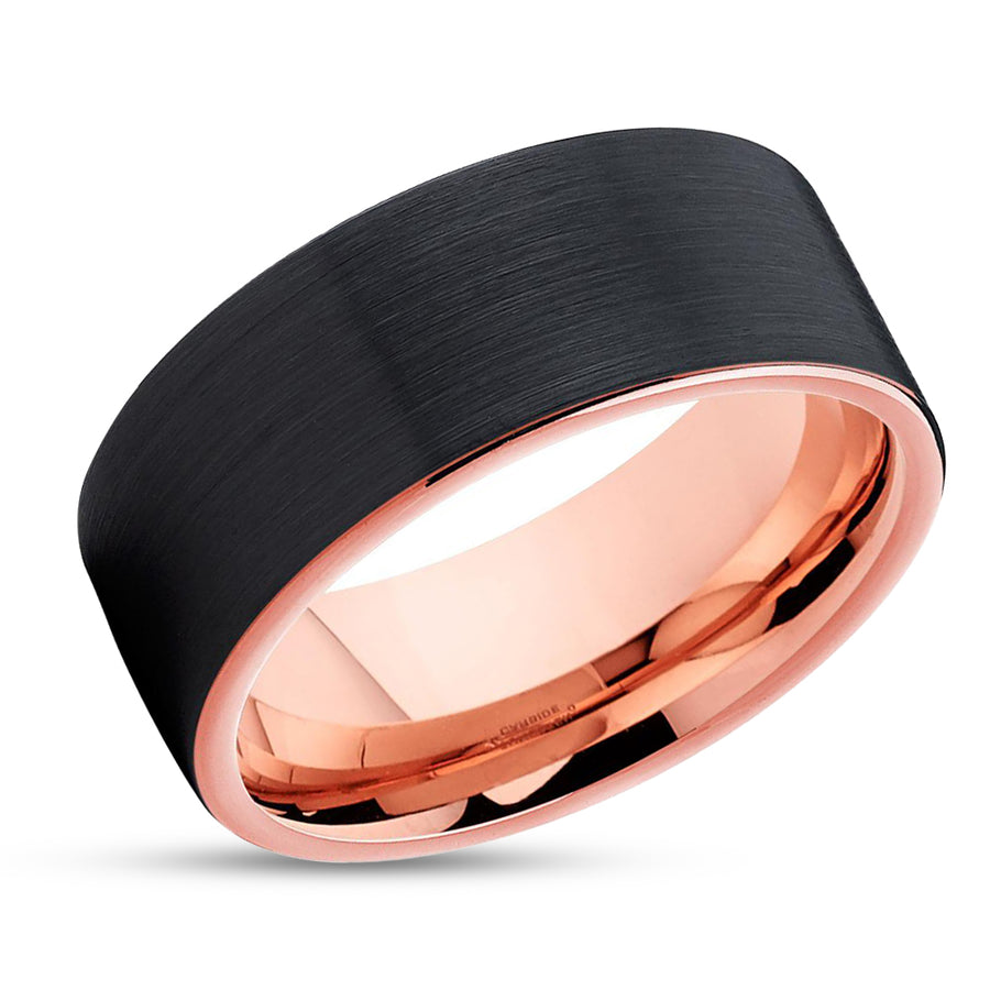 Rose Gold Tungsten Wedding Band - Black Tungsten - Rose Gold Tungsten Ring