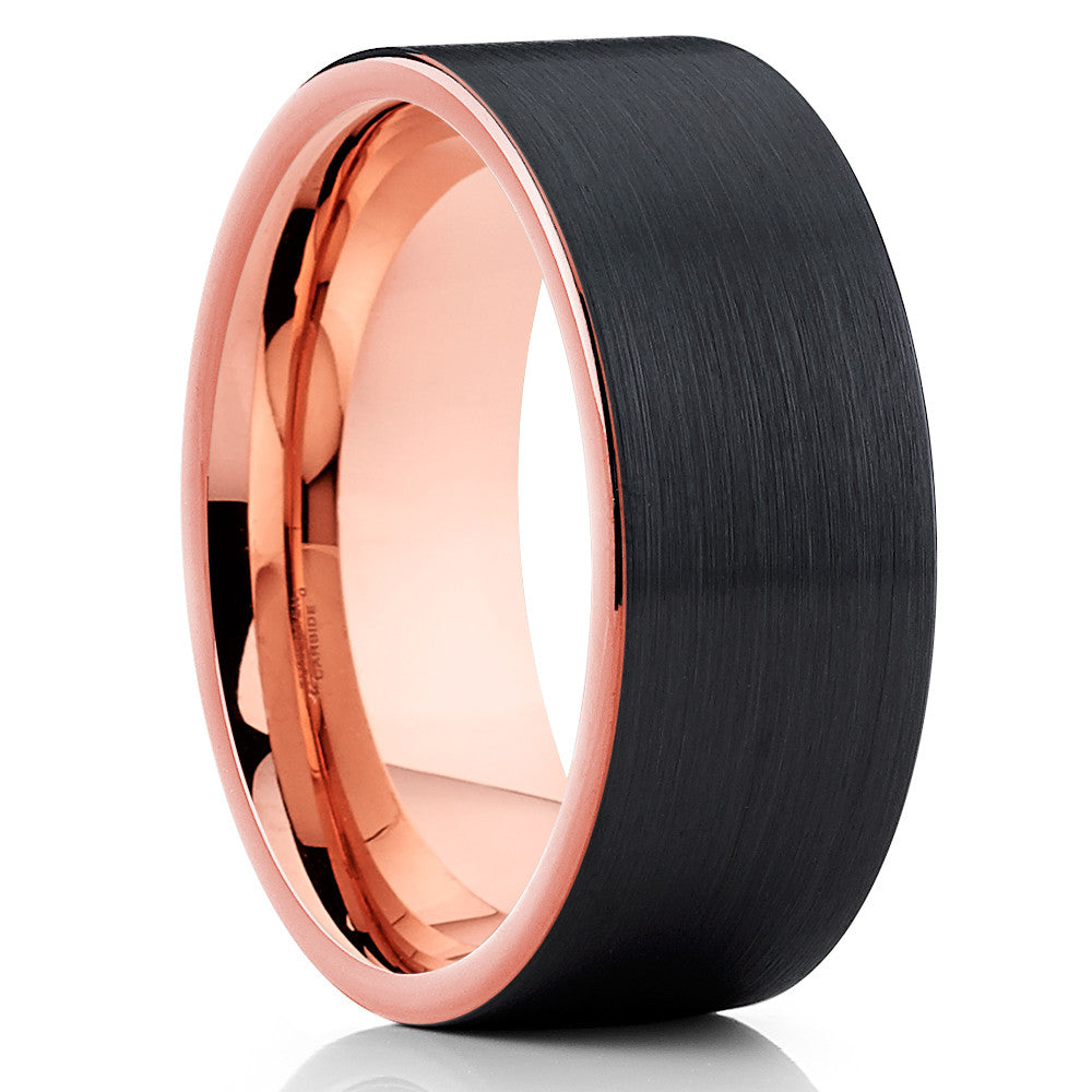 Rose Gold Tungsten Wedding Band - Black Tungsten - Rose Gold Tungsten Ring - Clean Casting Jewelry
