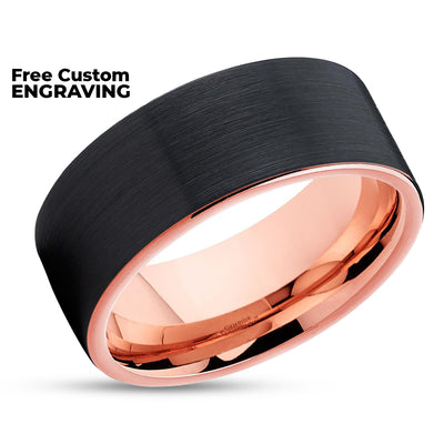 Rose Gold Tungsten Wedding Band - Black Tungsten - Rose Gold Tungsten Ring
