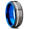 Blue Tungsten Wedding Ring - Gunmetal  - Black Tungsten Ring - Black Ring - Clean Casting Jewelry