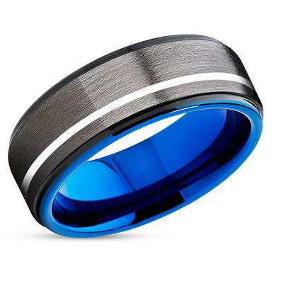 Gunmetal Wedding Ring - Blue Tungsten Ring - Blue Wedding Ring - Wedding Band