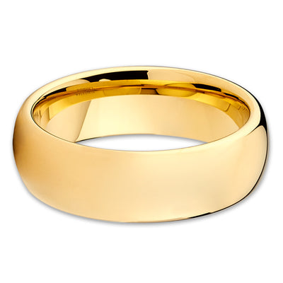 Yellow Gold Tungsten Ring - Tungsten Wedding Band - Dome Tungsten Ring - Clean Casting Jewelry
