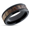 Black Tungsten Wedding Ring - Antler Wedding Ring - Hunters Ring  - Tungsten Band Ring
