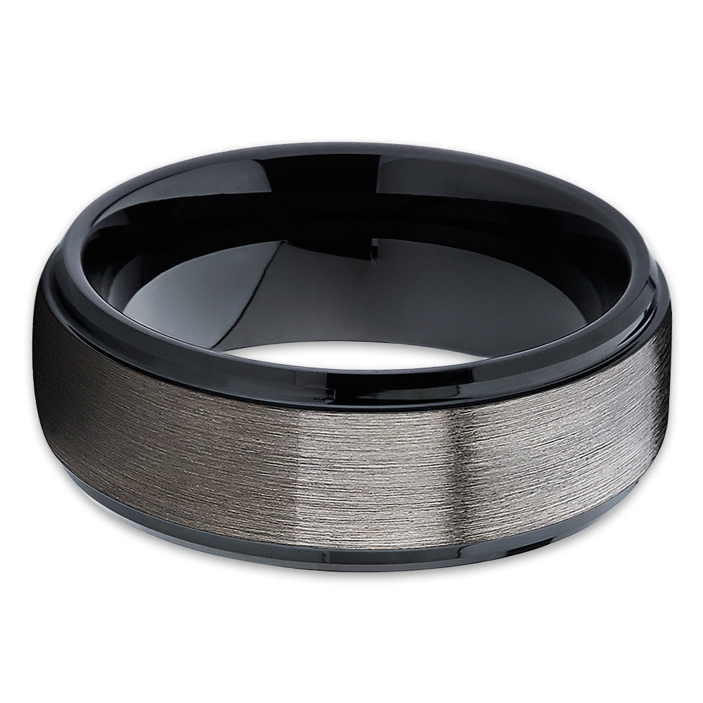 Black Tungsten Wedding Band - Gunmetal Ring - Men's Wedding Band - Brush - Clean Casting Jewelry