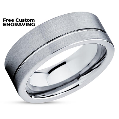 Man's Wedding Band - Silver Tungsten Ring - Tungsten Wedding Band - Tungsten Carbide