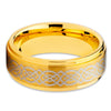Yellow Gold Tungsten - Men's Wedding Band - Celtic Design - Yellow Gold Ring - Clean Casting Jewelry