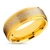 Yellow Gold Tungsten - Men's Wedding Band - Celtic Design - Yellow Gold Ring