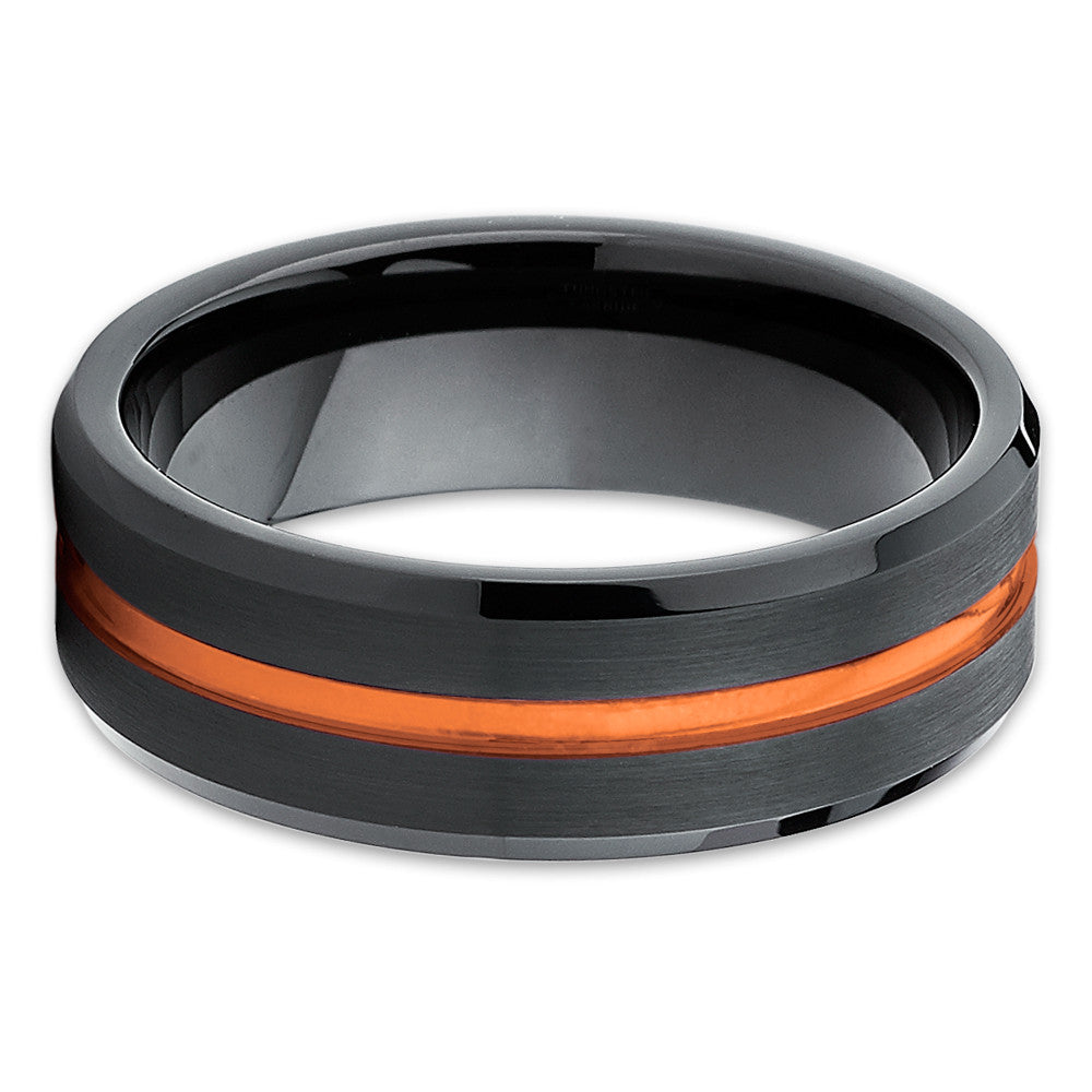 Orange Tungsten Wedding Band - Tungsten Carbide - Black Tungsten Ring Unique - Clean Casting Jewelry