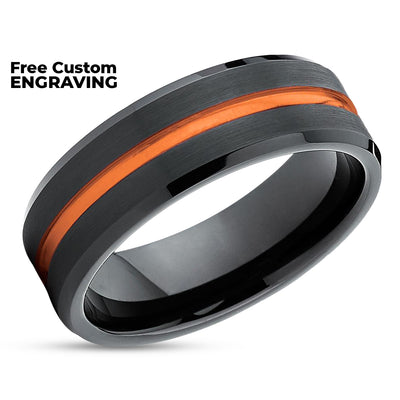 Orange Tungsten Wedding Band - Tungsten Carbide - Black Tungsten Ring Unique