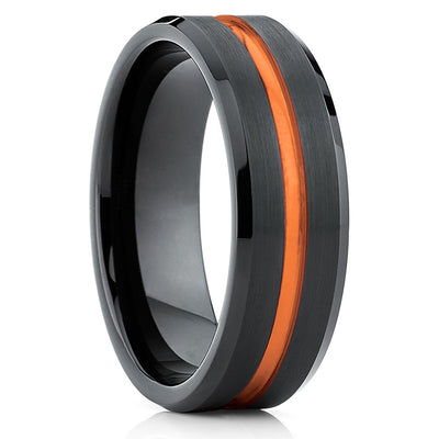 Orange Tungsten Wedding Band - Tungsten Carbide - Black Tungsten Ring Unique - Clean Casting Jewelry