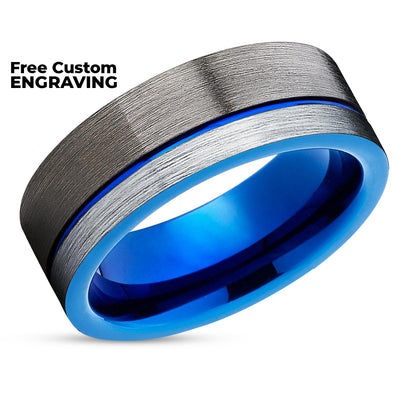 Blue Tungsten Wedding Ring - Gunmetal Wedding Ring - Blue Wedding Ring - Gunmetal