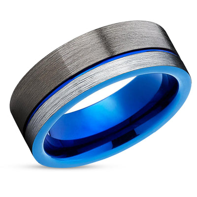 Blue Tungsten Wedding Ring - Gunmetal Wedding Ring - Blue Wedding Ring - Gunmetal