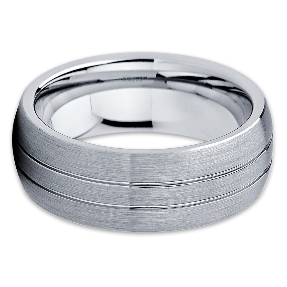 Men's Tungsten Wedding Band - Gray Tungsten Ring - 8mm - Brush Finish - Clean Casting Jewelry