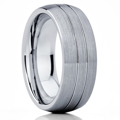 Men's Tungsten Wedding Band - Gray Tungsten Ring - 8mm - Brush Finish - Clean Casting Jewelry