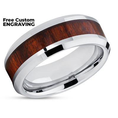 Koa Wood Wedding Ring - Tungsten Wedding Ring - Silver Tungsten Ring - Wedding Ring