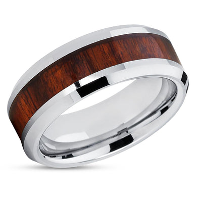 Koa Wood Wedding Ring - Tungsten Wedding Ring - Silver Tungsten Ring - Wedding Ring