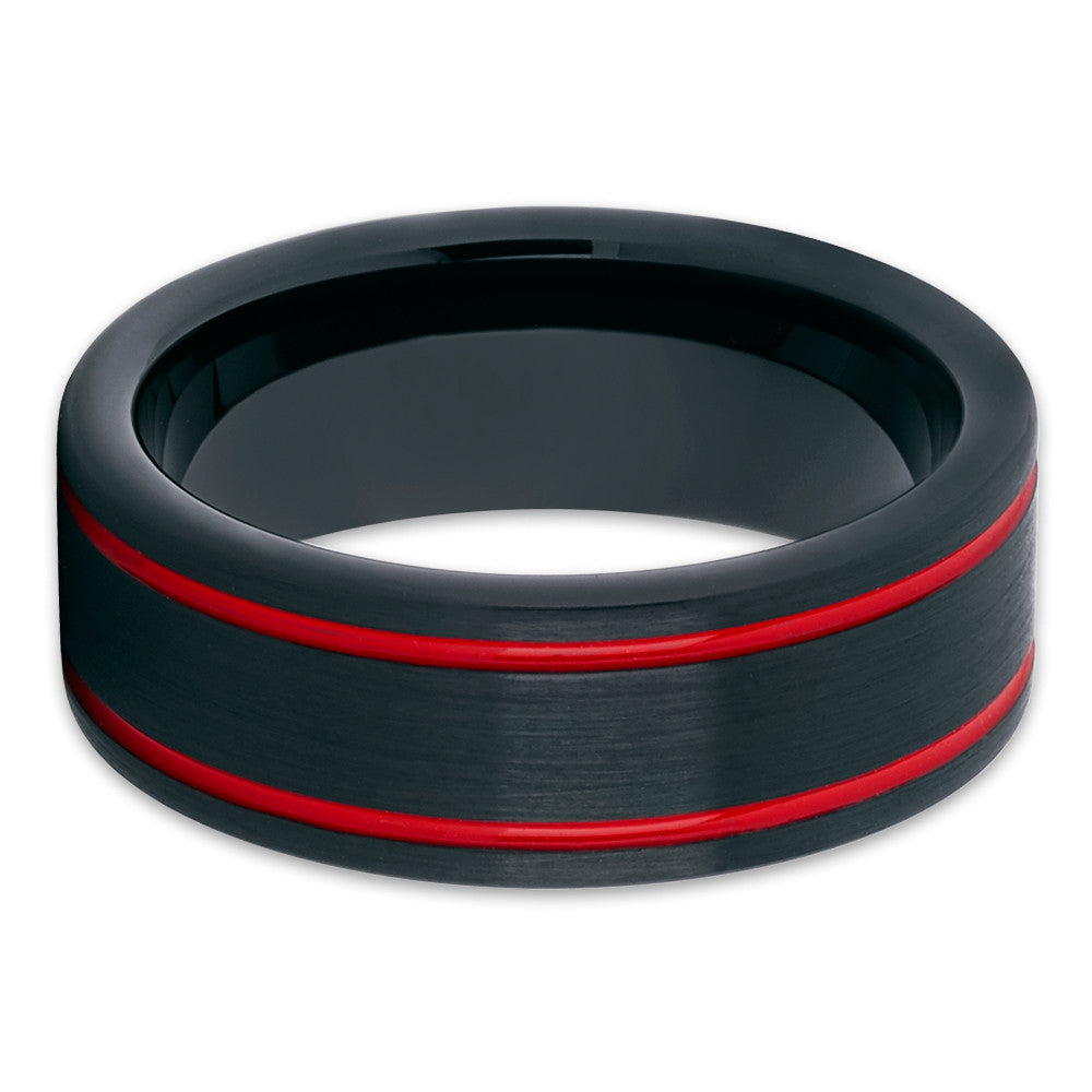 8mm - Red Tungsten Wedding Band - Red Wedding Ring - Tungsten Ring Brush - Clean Casting Jewelry