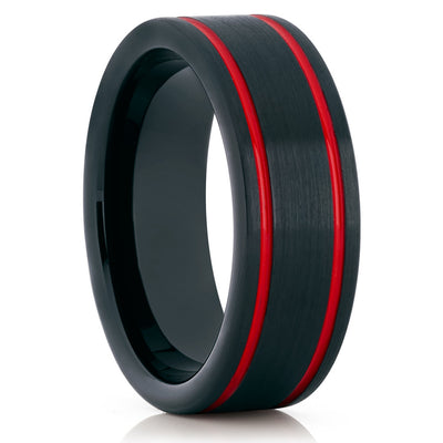 8mm - Red Tungsten Wedding Band - Red Wedding Ring - Tungsten Ring Brush - Clean Casting Jewelry