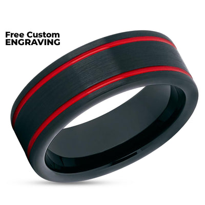Black Tungsten Ring - Red Tungsten Ring - Tungsten Wedding Band - Red Ring