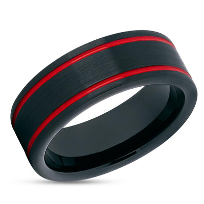 Black Tungsten Ring - Red Tungsten Ring - Tungsten Wedding Band - Red Ring