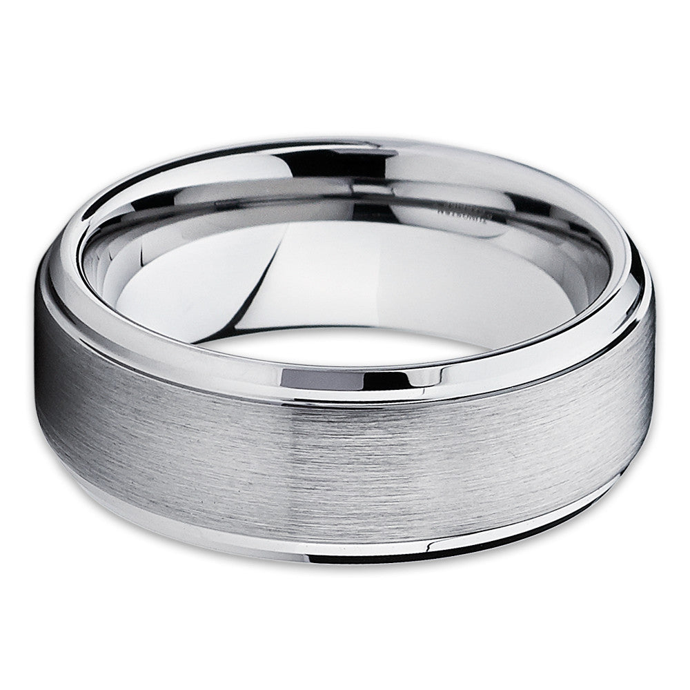 Silver Tungsten Ring - Men's Tungsten Band - Gray Tungsten Band - Brush - Clean Casting Jewelry