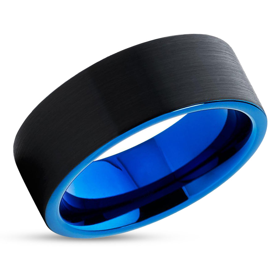 Black Tungsten Wedding Band - Blue Tungsten Ring - Tungsten Wedding Band