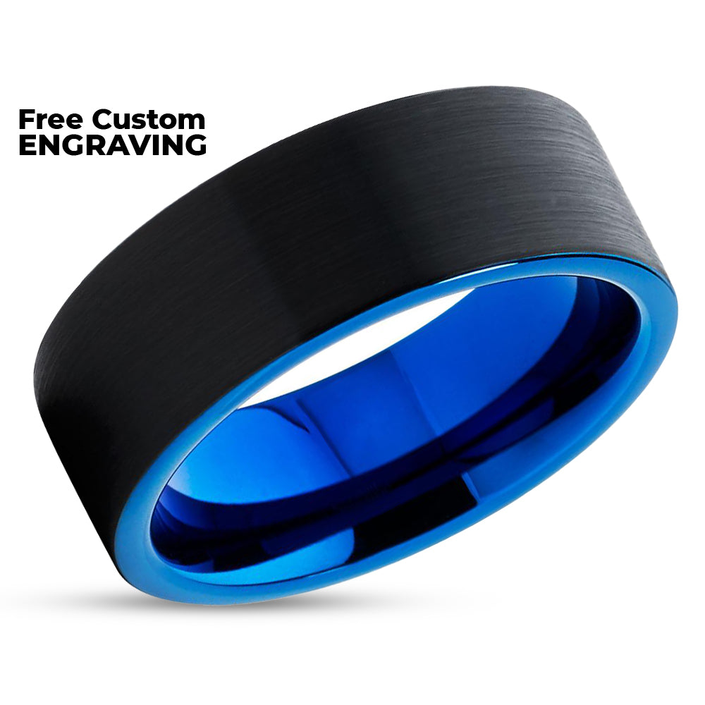 Black Tungsten Wedding Band - Blue Tungsten Ring - Tungsten Wedding Band