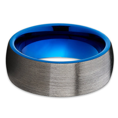 Blue Tungsten Wedding Band - Gunmetal Ring - Gray Tungsten Band - Brush - Clean Casting Jewelry