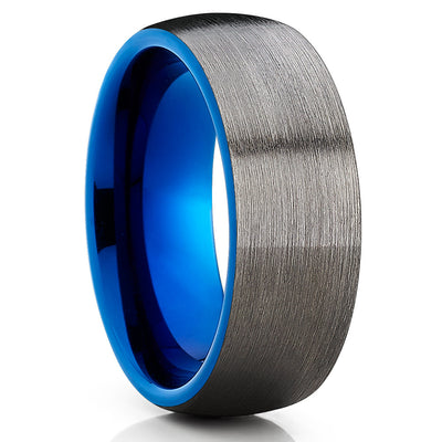 Blue Tungsten Wedding Band - Gunmetal Ring - Gray Tungsten Band - Brush - Clean Casting Jewelry