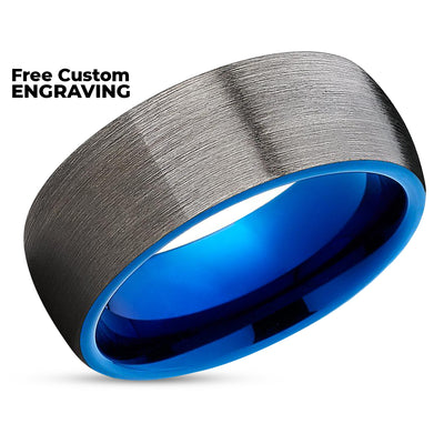 Blue Wedding Ring - Blue Tungsten Ring - Blue Wedding Band - Gunmetal Tungsten Ring
